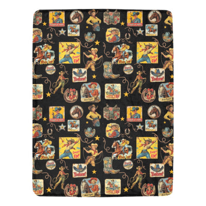 Vintage Cowgirl Collage Micro Fleece Throw Blanket 60" x 80" Made in America