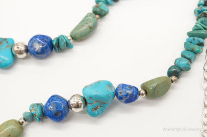 Vintage Carolyn Pollack Relios Turquoise Lapis Lazuli Sterling Silver Necklace