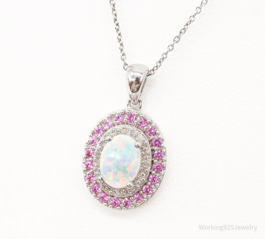 Opal Pink Topaz Cubic Zirconia Sterling Silver Necklace