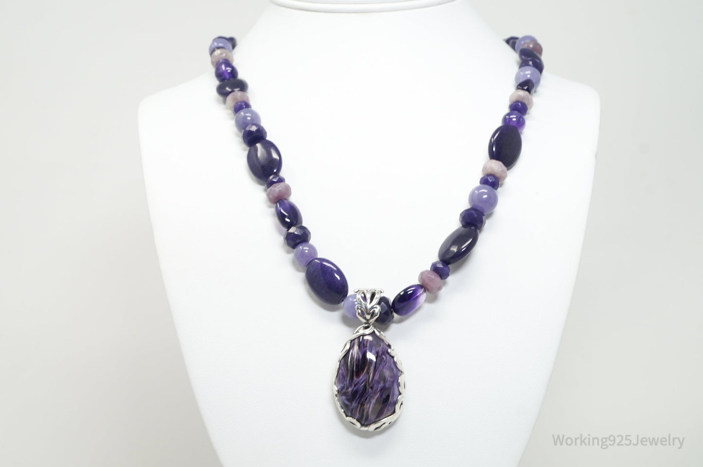 Vintage Carolyn Pollack Relios Charoite Bead Western Sterling Silver Necklace