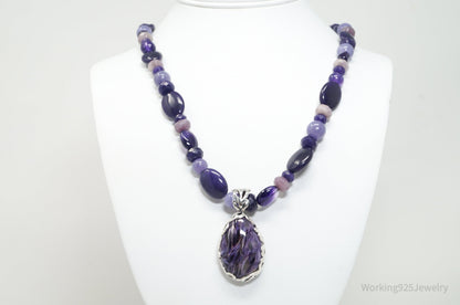 Vintage Carolyn Pollack Relios Charoite Bead Western Sterling Silver Necklace