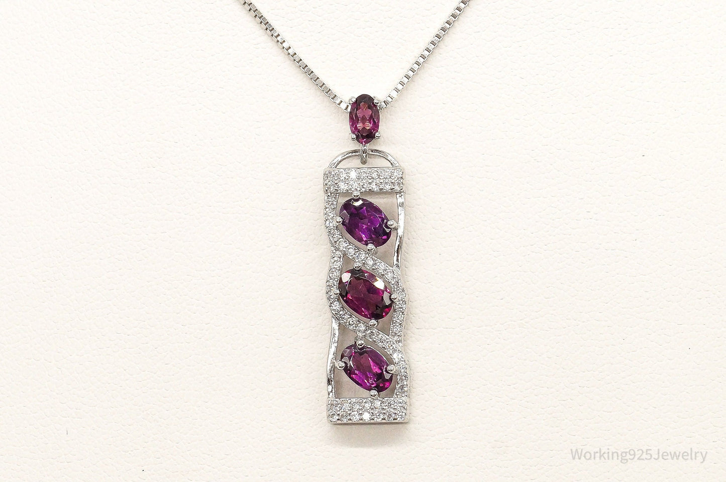 Rhodolite Garnet Cubic Zirconia Sterling Silver Necklace