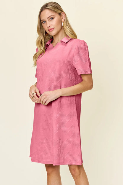 Double Take Textured Collared Short Sleeve Dress
