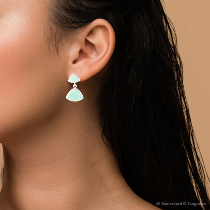 Abstract Green Chrysoprase Sterling Silver Drop Earrings
