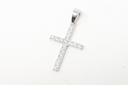Vintage Cubic Zirconia Cross Sterling Silver Necklace Pendant