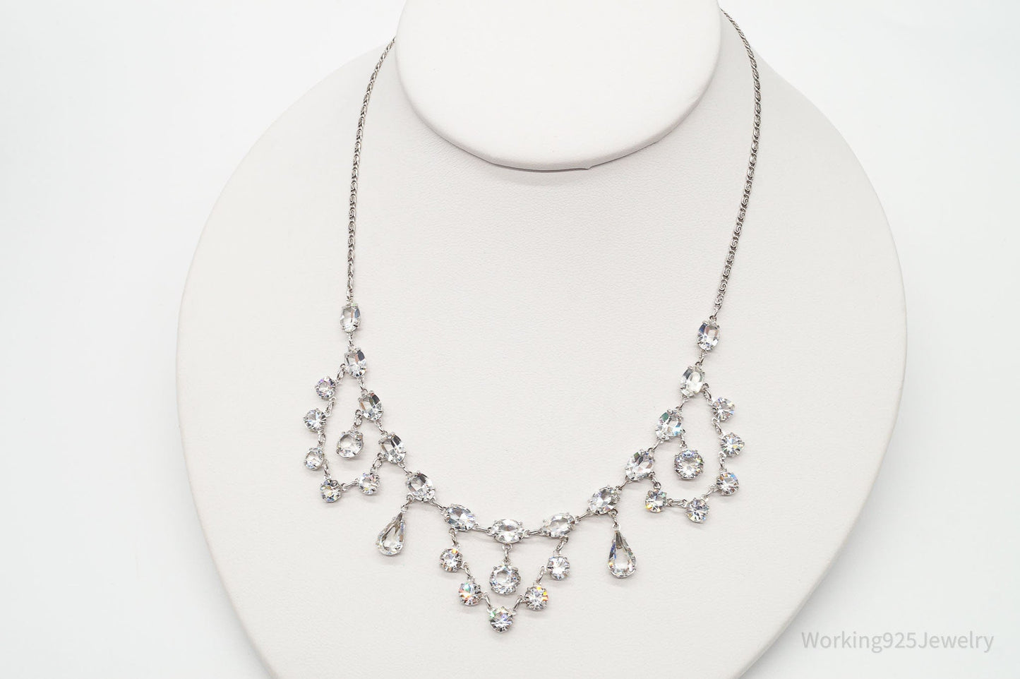 Antique Crystal Sterling Silver Necklace 16"