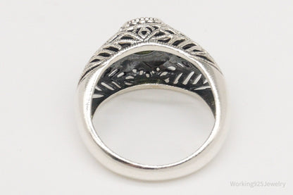 Vintage CNA Peridot Filigree Sterling Silver Ring - Size 6