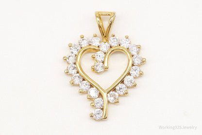 Vintage Cubic Zirconia Gold Vermeil Sterling Silver Heart Pendant