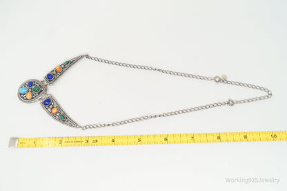 Vintage Carolyn Pollack Relios Multi Gem Western Sterling Silver Necklace