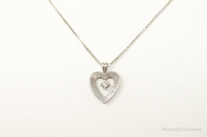 Vintage Diamond Heart Sterling Silver Necklace