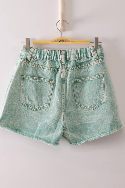 Mineral Washed Denim Distressed Shorts