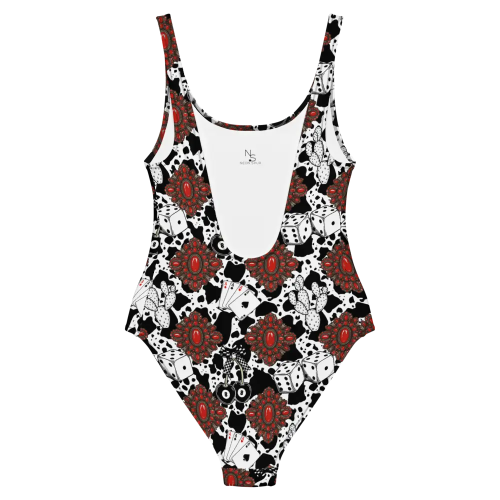 Red Turquoise Western Icon One-Piece Swimsuit