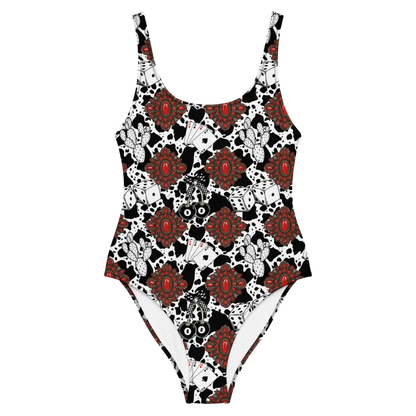 Red Turquoise Western Icon One-Piece Swimsuit