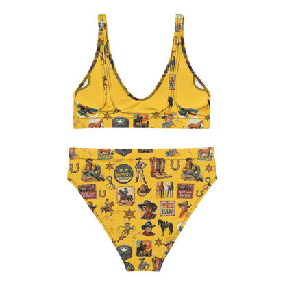 Baha Ranch Yeehaw Vintage Cowboy Collage Mustard Bikini
