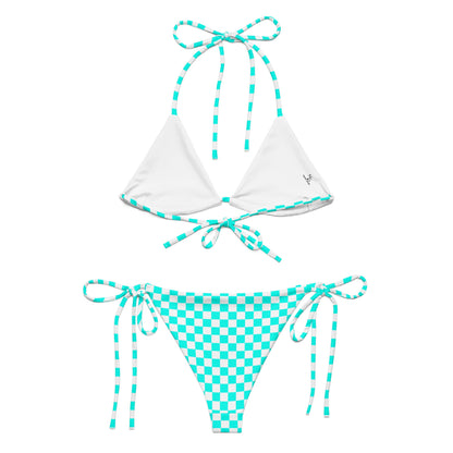 Turquoise Checkered 2 Piece String Bikini