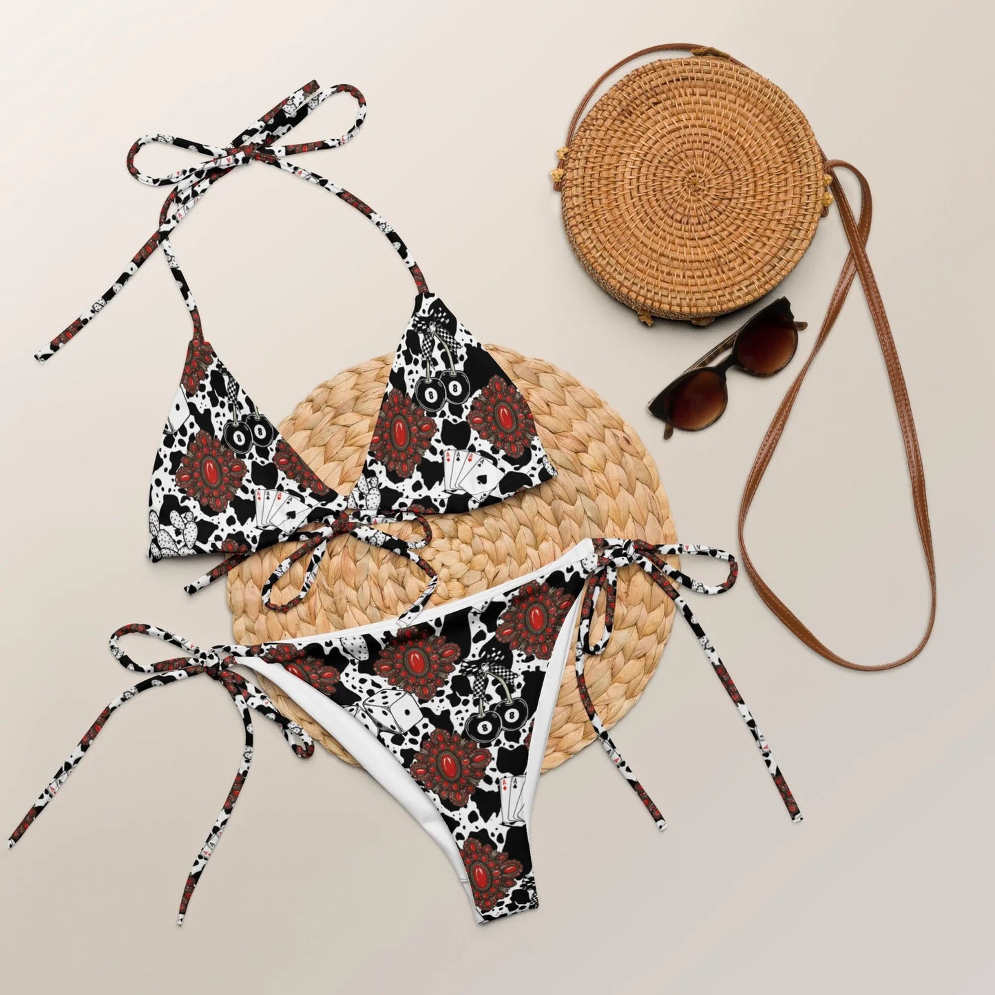 Red Turquoise Western Icon Recycled UPF 50+ String Bikini
