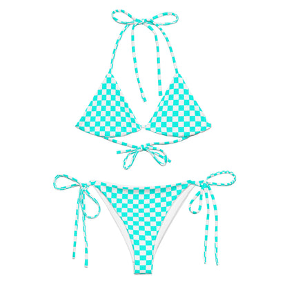 Turquoise Checkered 2 Piece String Bikini