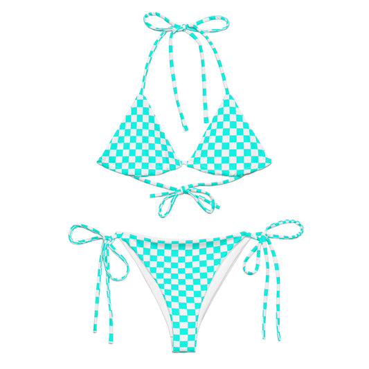 Turquoise Checkered 2 Piece String Bikini