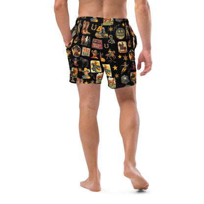 YEEHAW Vintage Cowboy Collage Western Swim Trunks Shorts