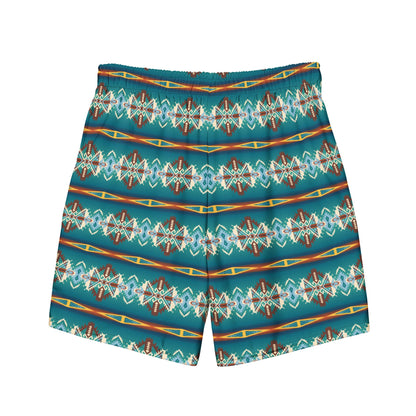 Baha Ranch Yeehaw Teal Aztec Print Mens Swim Shorts