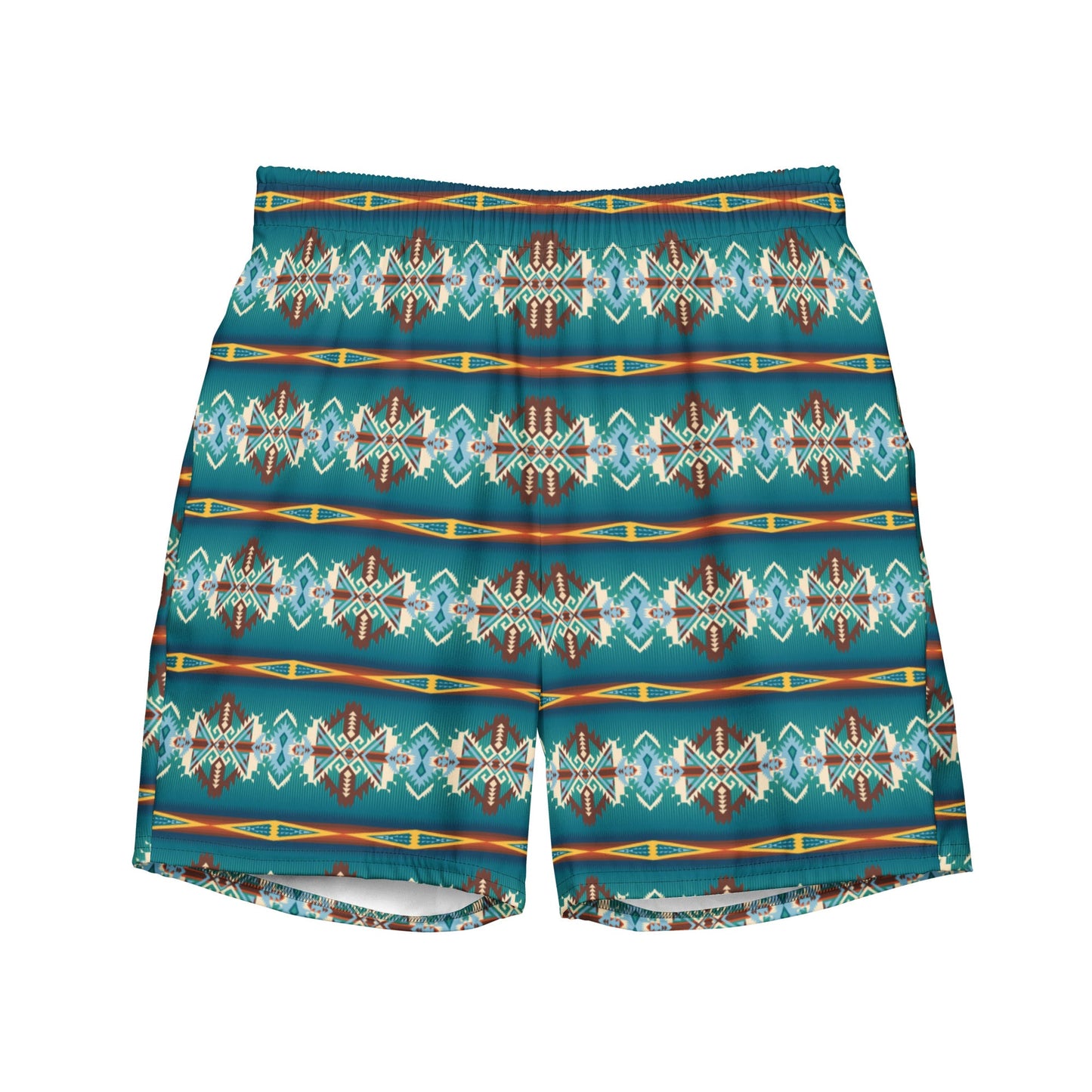 Baha Ranch Yeehaw Teal Aztec Print Mens Swim Shorts