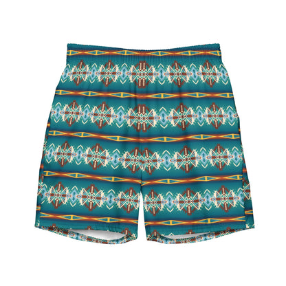 Baha Ranch Yeehaw Teal Aztec Print Mens Swim Shorts