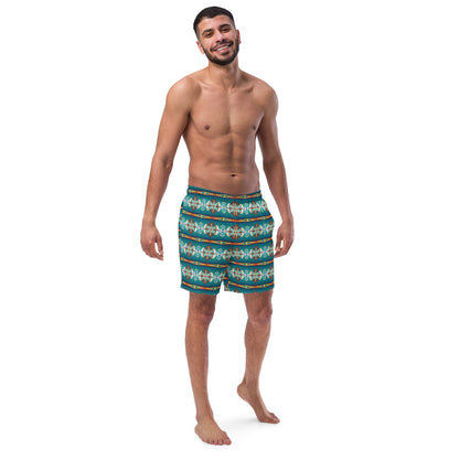 Baha Ranch Yeehaw Teal Aztec Print Mens Swim Shorts
