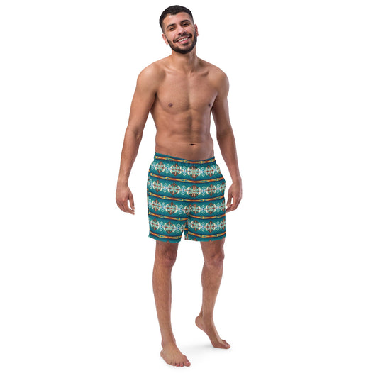 Baha Ranch Yeehaw Teal Aztec Print Mens Swim Shorts
