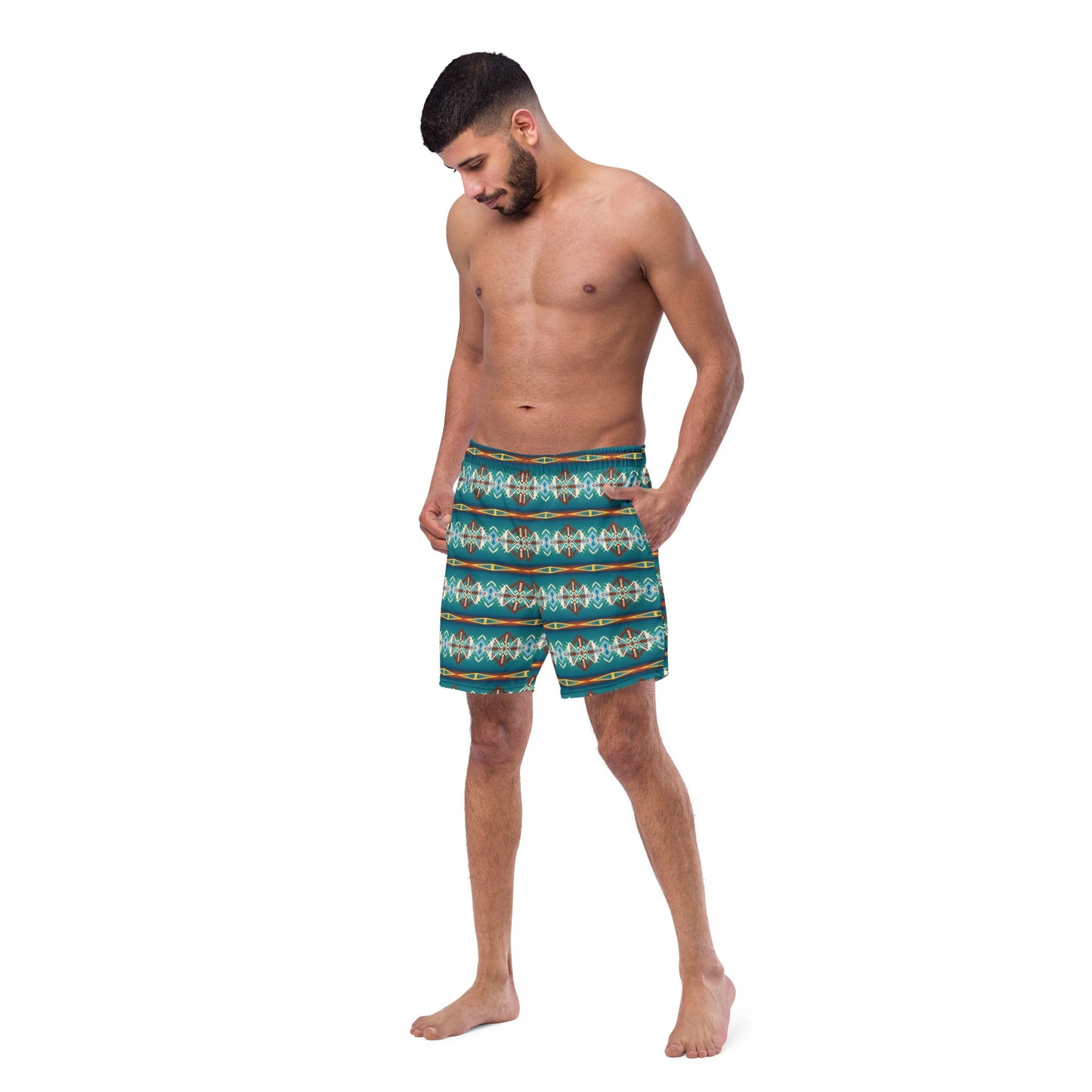 Baha Ranch Yeehaw Teal Aztec Print Mens Swim Shorts