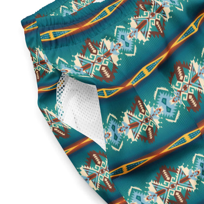 Baha Ranch Yeehaw Teal Aztec Print Mens Swim Shorts