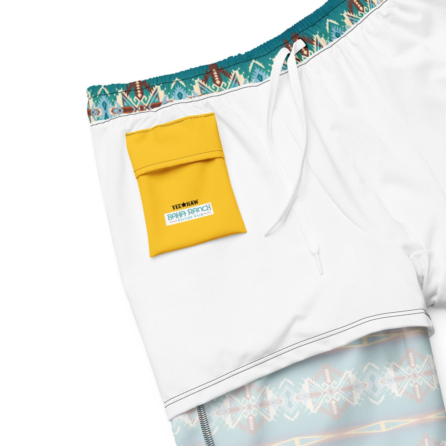 Baha Ranch Yeehaw Teal Aztec Print Mens Swim Shorts
