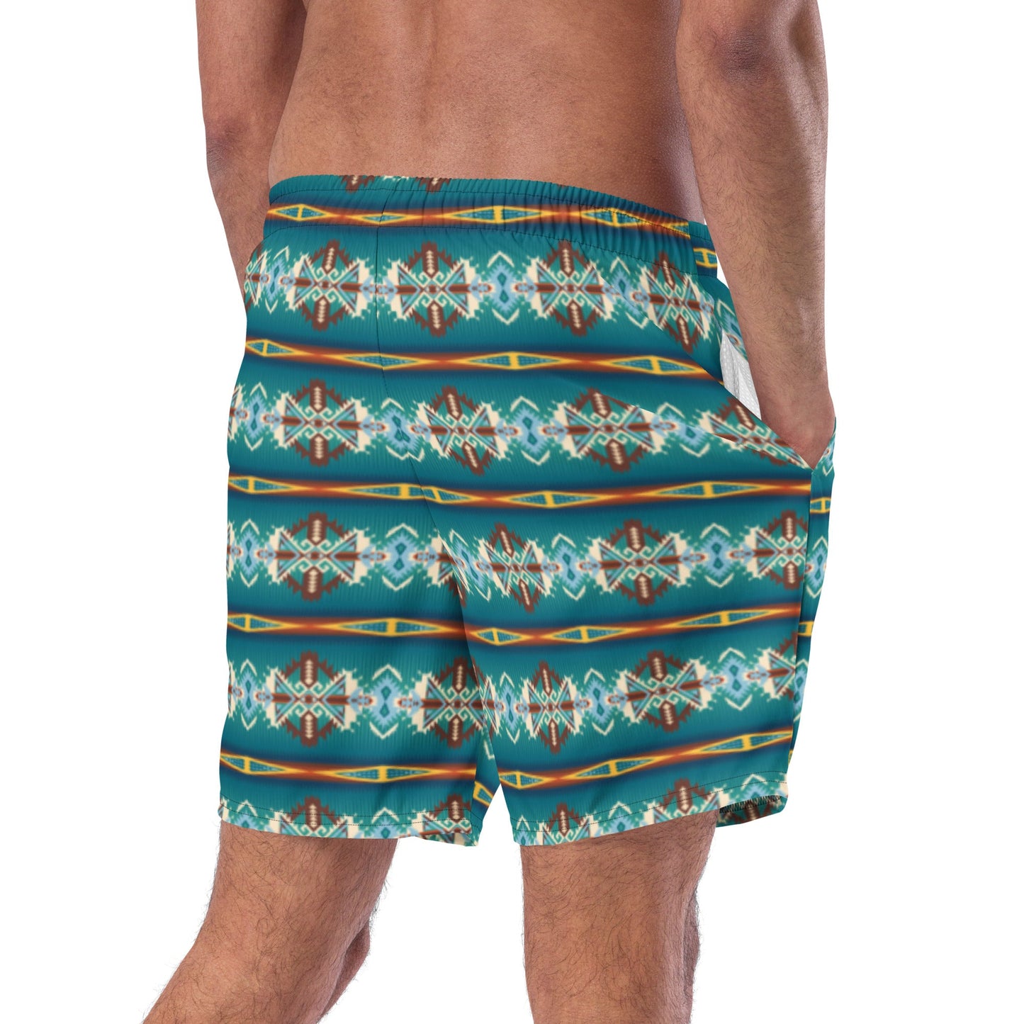 Baha Ranch Yeehaw Teal Aztec Print Mens Swim Shorts