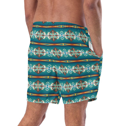 Baha Ranch Yeehaw Teal Aztec Print Mens Swim Shorts