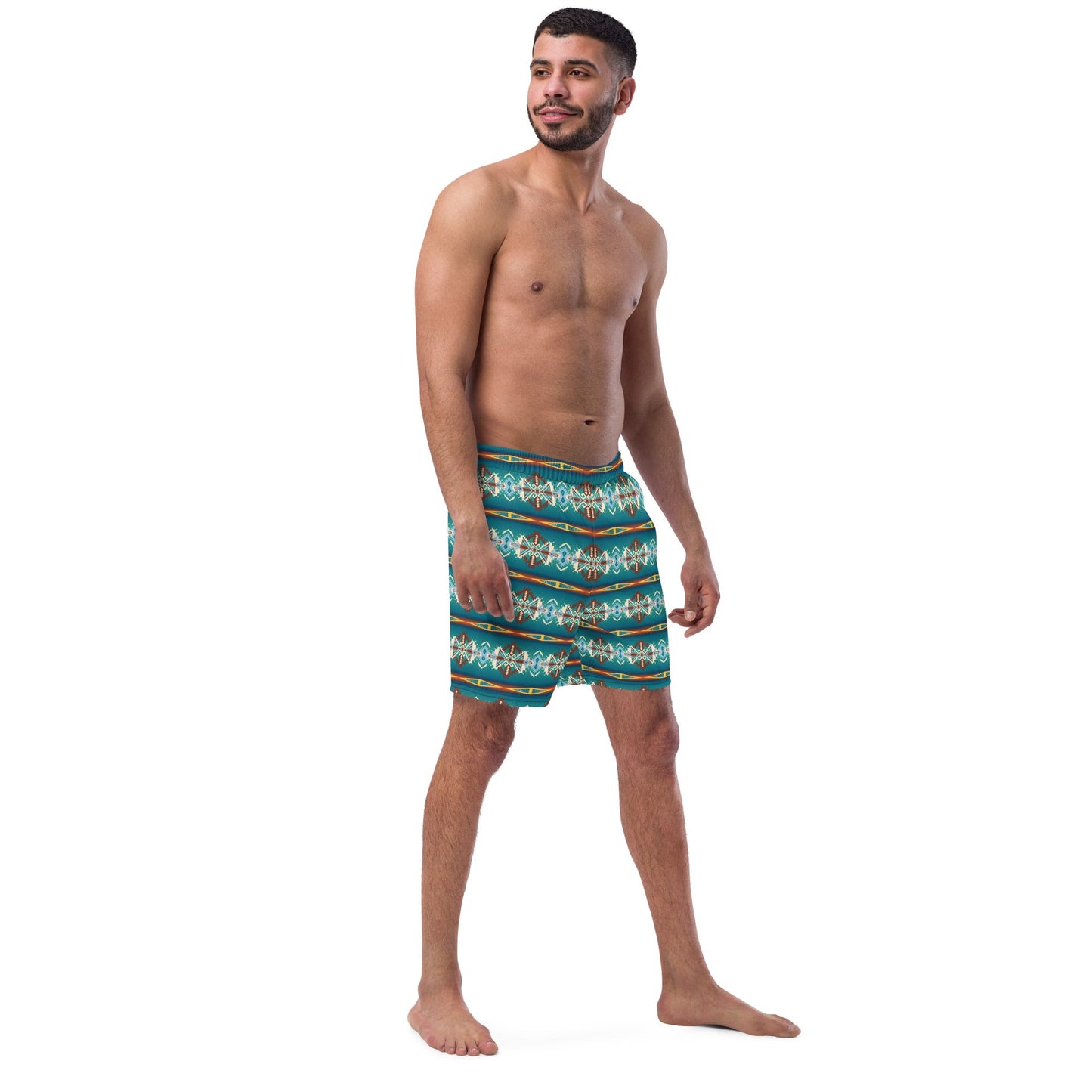 Baha Ranch Yeehaw Teal Aztec Print Mens Swim Shorts