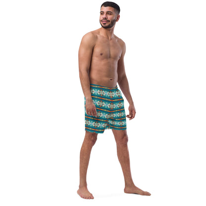 Baha Ranch Yeehaw Teal Aztec Print Mens Swim Shorts