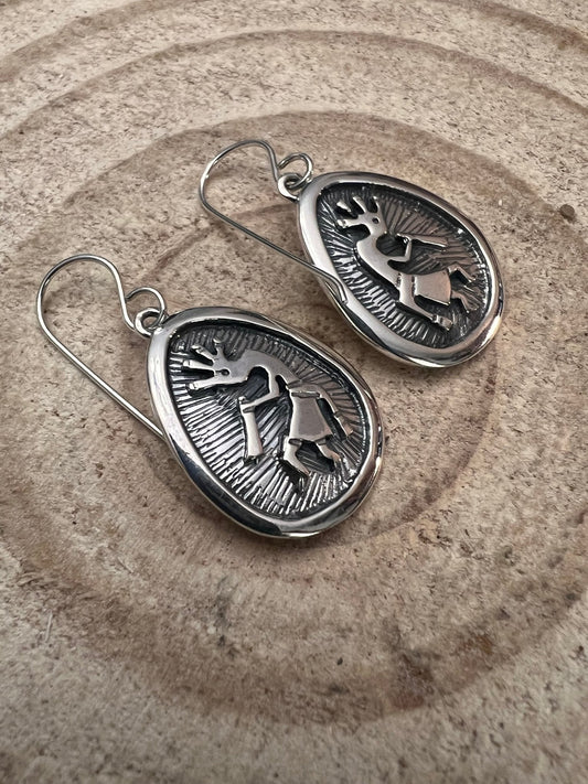 Allen Lee Navajo Sterling Silver Kokopelli Earrings