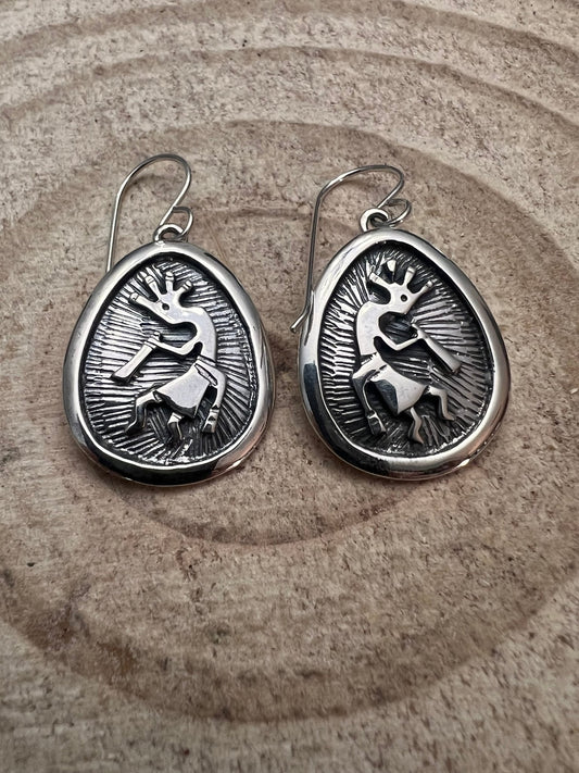 Allen Lee Navajo Sterling Silver Kokopelli Earrings