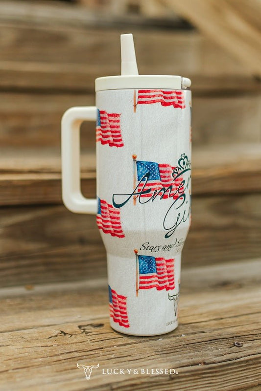 🇺🇸 American Girl Stars & Stripes 40oz Tumbler (Patriotic Western)