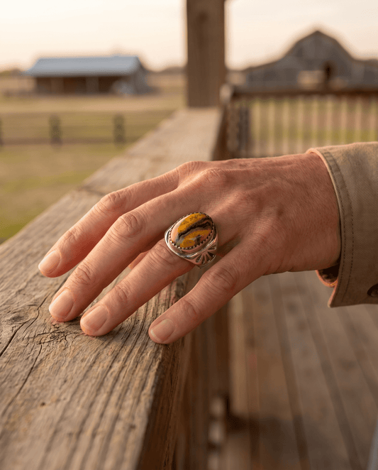 Annie Lincoln Navajo Sterling Silver Bumblebee Jasper Ring — Size 9