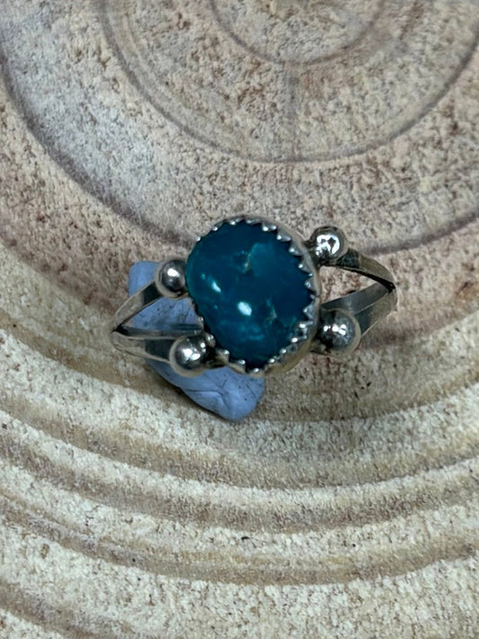 Antionette Martinez Navajo Kingman Turquoise Sterling Silver Ring — Size 8