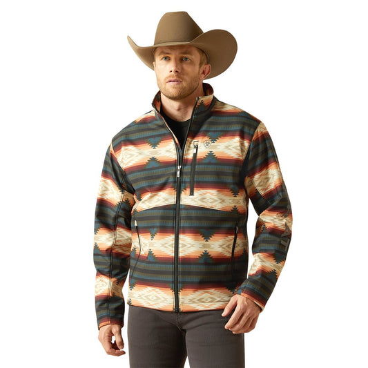Ariat Mens Western Print Logo Softshell Jacket – Water-Resistant Stretch Lightweight Jacket