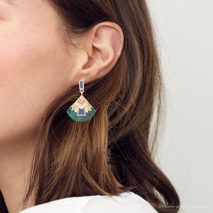 Art Deco Multi Colored Golden Earrings