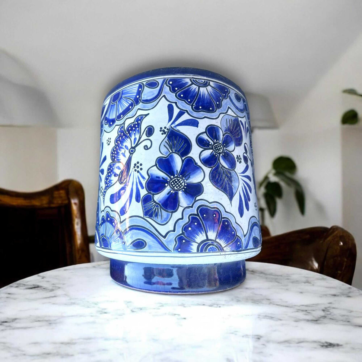 Artisan Talavera Planter | Blue & White Mexican Flower Pot
