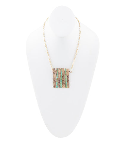 Aztec Blue Turquoise and Golden Bronze Fan Necklace
