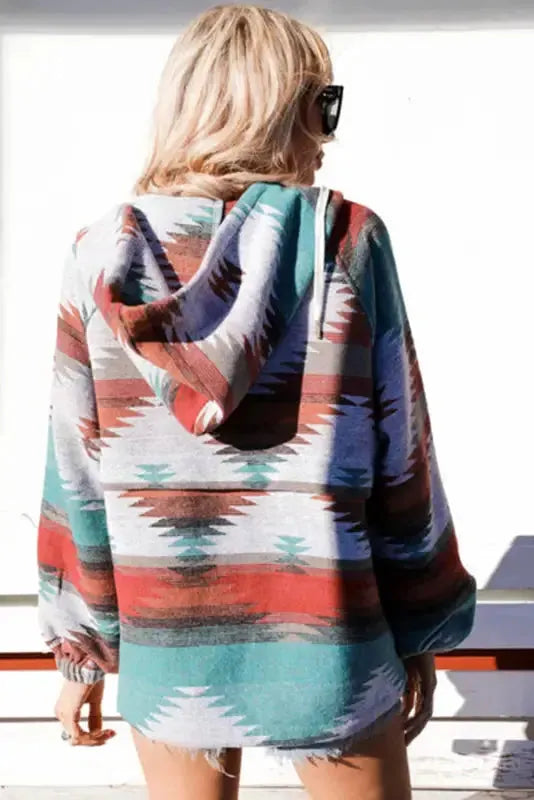 Aztec Print Zipped-Neck Hoodie