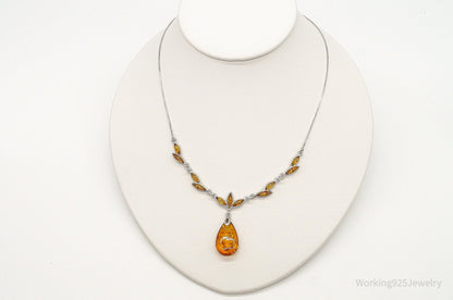 Vintage Designer Amber Sterling Silver Necklace