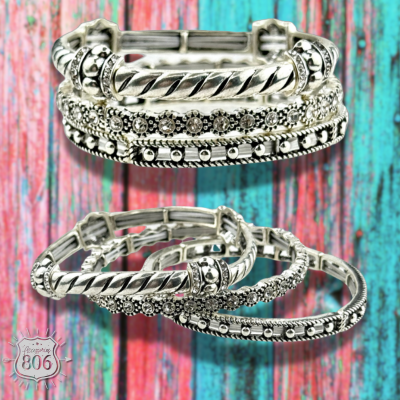 Three piece rhinestone and silver bracelet set