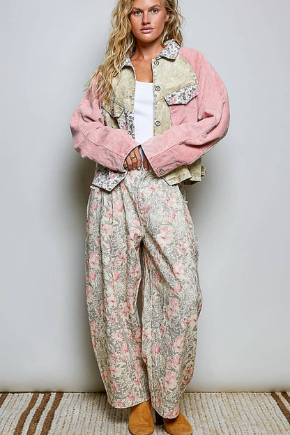Soft Corduroy Sleeves Contrast Cropped Patchwork Jacket