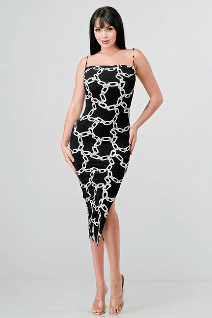 CHIC ALL OVER CHAIN PRINTED SIDE SLIT MIDI DRESS