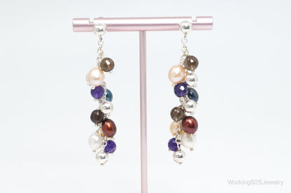 Vintage Italian Designer Multi Gem Sterling Silver Earrings
